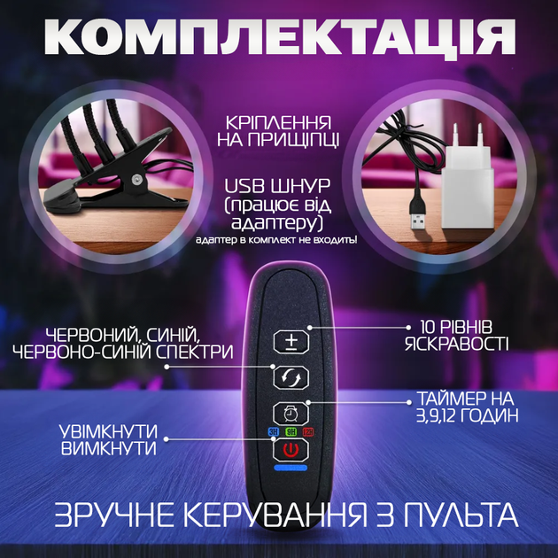 Професійна фітолампа повного спектру для підсвічування та вирощування рослин лінійні 2 фітосвітильники світлодіодний на прищіпці - зображення 8
