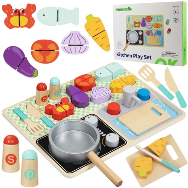 Drewniana kuchnia z akcesoriami Tooky Toy Zestaw Małego Kucharza (6972633378112) - obraz 2