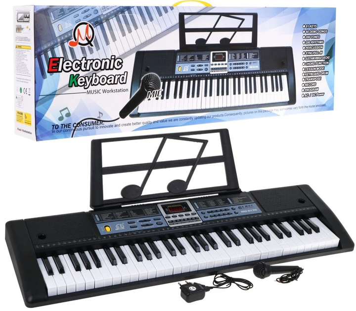 Keyboard 61-klawiszowy dla dzieci 5+ Tryb nauki Taktomierz Mikrofon (ZMU.MQ-6136) (5903864900095) - obraz 3