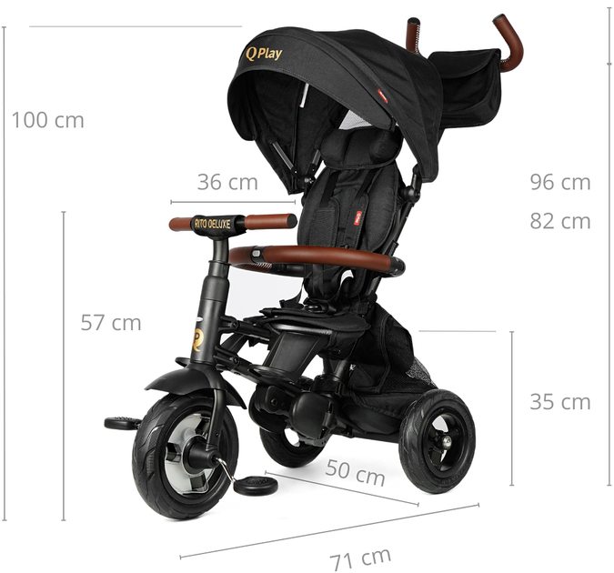 Триколісний велосипед Qplay Rito Deluxe Rubber Чорний (5061047480267) - зображення 12