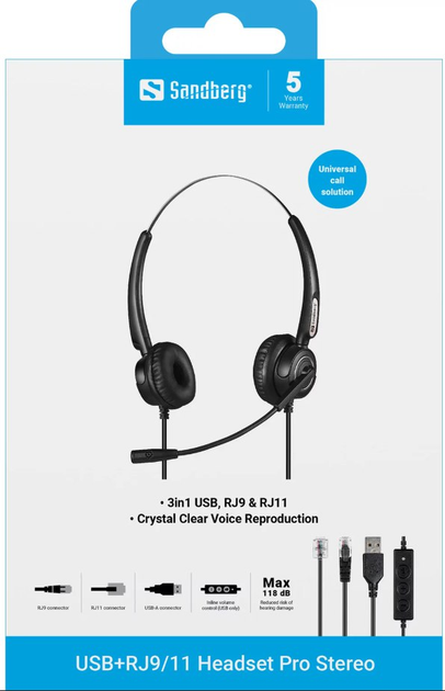 Навушники Sandberg Pro Stereo USB+RJ9/11 Black (5705730126307) - зображення 7
