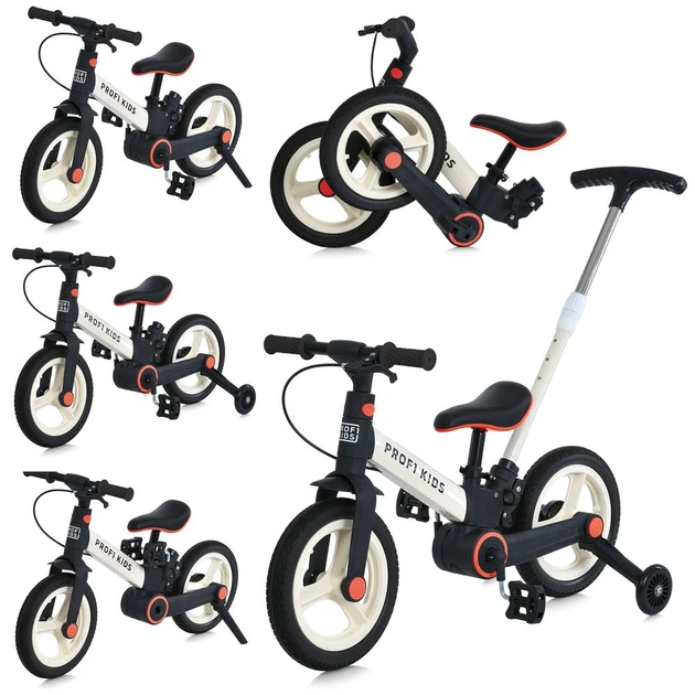 Велосипед-беговел (велобег) PROFI KIDS MB 1021-2 с родительской ручкой и резиновыми колесами 12", Черно-белый - изображение 11
