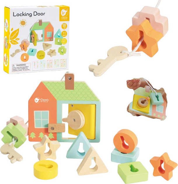Przeplatanka drewniana Classic World klocki do nawlekania Klucze i drzwi 11 el CW20143 (6927049021435) - obraz 14