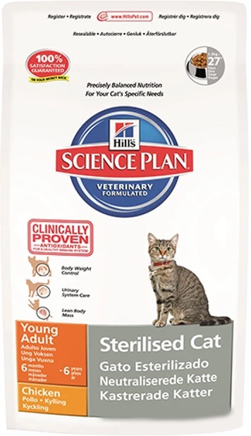 Сухой корм для кошек Hills Science Plan Feline Young Adult Sterilised Cat со вкусом курицы 0.3 кг (9338,08) (052742933801) - Фото 1 Сухой корм для кошек Hills Science Plan Feline Young Adult Sterilised Cat со вкусом курицы 0.3 кг (9338,08) (052742933801) - изображение 1