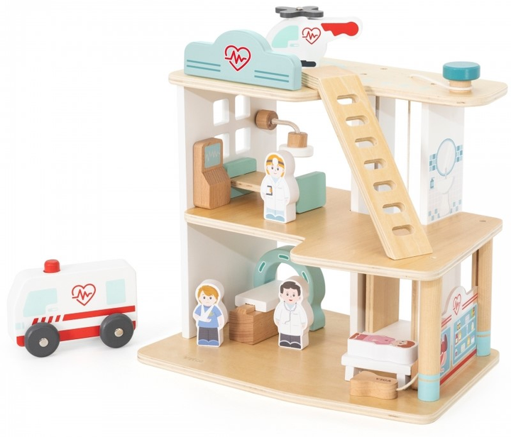Drewniany szpital Viga Z karetką i windą 15 elementów (6971608448027) - obraz 2