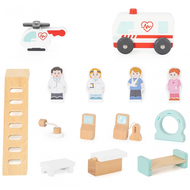 Drewniany szpital Viga Z karetką i windą 15 elementów (6971608448027) - obraz 4