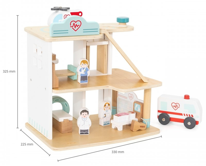 Drewniany szpital Viga Z karetką i windą 15 elementów (6971608448027) - obraz 6