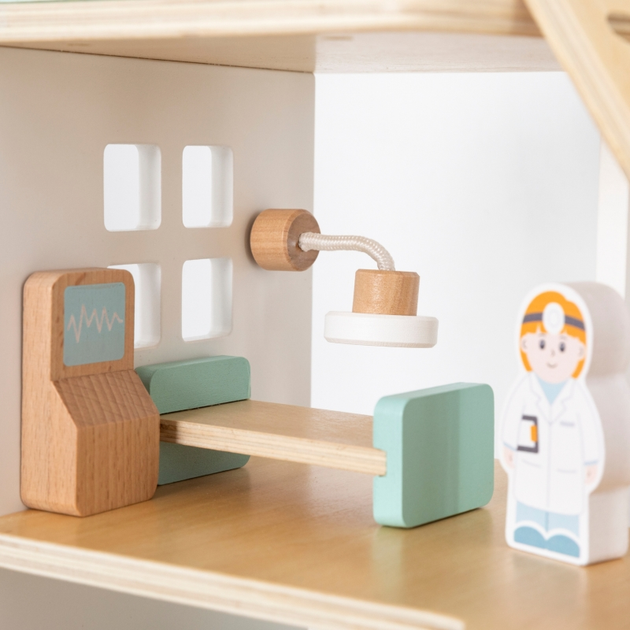 Drewniany szpital Viga Z karetką i windą 15 elementów (6971608448027) - obraz 9