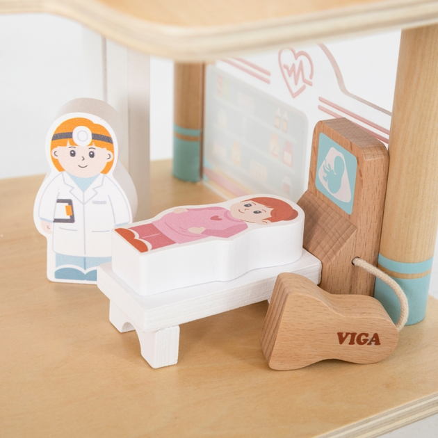 Drewniany szpital Viga Z karetką i windą 15 elementów (6971608448027) - obraz 14