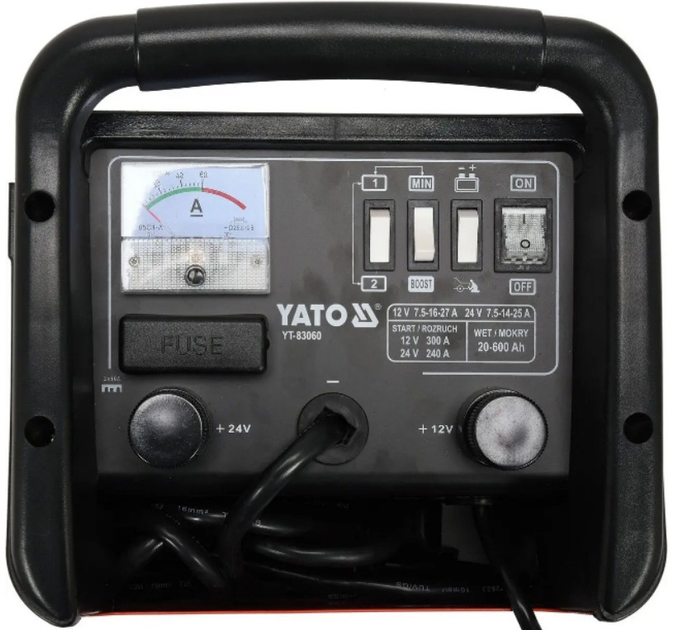 Urządzenie rozruchowo-ładujące YATO akumulator 12/24V, 40-240 A, 20-600 Ah, 230 V (YT-83060) - obraz 3