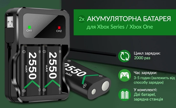 Зарядная dock станция BEBONCOOL с двумя аккумуляторными батареями емкостью 2550 mAh для геймпада Microsoft Wireless Controller консоли Xbox Series X|S, Xbox One X / Xbox One S / Xbox One с LED подсветкой статуса зарядки - Фото 2 Зарядная dock станция BEBONCOOL с двумя аккумуляторными батареями емкостью 2550 mAh для геймпада Microsoft Wireless Controller консоли Xbox Series X|S, Xbox One X / Xbox One S / Xbox One с LED подсветкой статуса зарядки - изображение 2