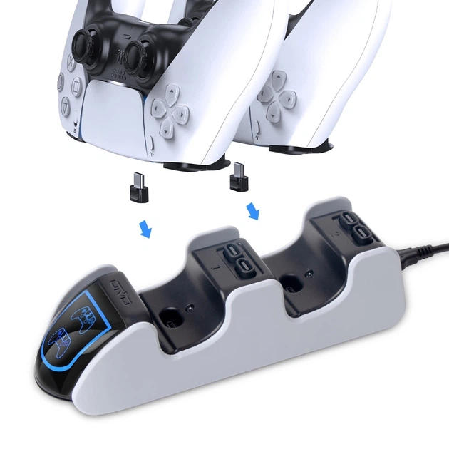 Подвійна зарядна док станція OIVO підставка для двох геймпадів DualSense Sony PlayStation PS5 / PS5 Digital Edition з LED індикаторами статусу зарядки - Фото 2 Подвійна зарядна док станція OIVO підставка для двох геймпадів DualSense Sony PlayStation PS5 / PS5 Digital Edition з LED індикаторами статусу зарядки - зображення 2