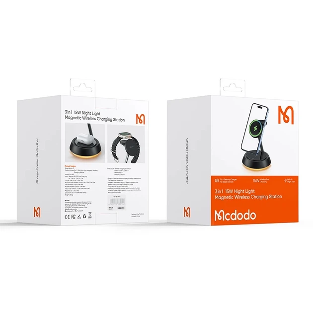 Беспроводная магнитная зарядная 3в1 док станция Mcdodo 22.5W для iPhone с поддержкой MagSafe / часов Apple Watch / наушников AirPods с MagSafe / Лампа-ночник - Фото 10 Беспроводная магнитная зарядная 3в1 док станция Mcdodo 22.5W для iPhone с поддержкой MagSafe / часов Apple Watch / наушников AirPods с MagSafe / Лампа-ночник - изображение 10