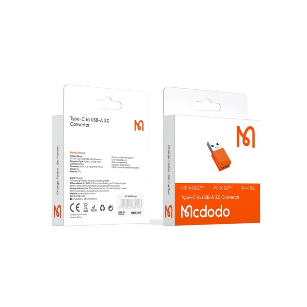 Адаптер-перехідник Mcdodo USB Type-C / USB-A 3.0 / швидкість передачі даних до 5 Gb/sec / підтримка протоколу швидкої зарядки QC 4.0 / конвертор - зображення 7