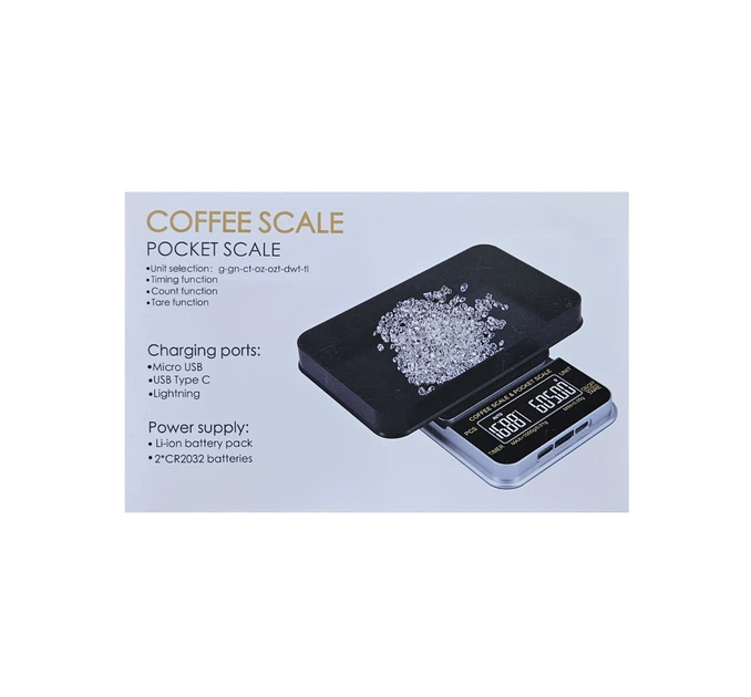 Электронные ювелирные весы Pocket Coffee Scale: 0,01 г дискретность (высокоточные) / 0,05 г мин. / 1000 г макс. c аккумулятором 200 mAh или на батарейках (в комплекте) / карманные мини-весы - изображение 9