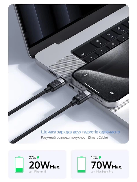 Зарядный кабель передачи данных (Smart Data Cable) 100W Mcdodo USB Type-C / Двойной USB Type-C для ноутбука, телефона, планшета, MacBook / 1.5 метра / QC 4.0 / Power Delivery (PD) / LED индикатор быстрой зарядки - Фото 3 Зарядный кабель передачи данных (Smart Data Cable) 100W Mcdodo USB Type-C / Двойной USB Type-C для ноутбука, телефона, планшета, MacBook / 1.5 метра / QC 4.0 / Power Delivery (PD) / LED индикатор быстрой зарядки - изображение 3