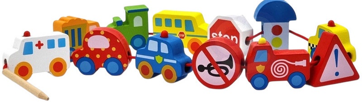 Przeplatanka drewniana WOOPIE GREEN klocki do nawlekania Samochody 13 el 41199 (5904326941199) - obraz 2