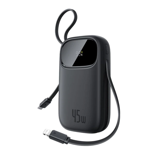 Павербанк 10000mAh 45W Baseus EnerFill FC31 QPow 3 (E0028C00) УМБ зі швидкою зарядкою, LED-дисплеєм, 2 вбудованими кабелями Type-C/Lightning і портами USB/Type-C Портативний зовнішній акумулятор для телефону/ноутбука, Чорний - Фото 2 Павербанк 10000mAh 45W Baseus EnerFill FC31 QPow 3 (E0028C00) УМБ зі швидкою зарядкою, LED-дисплеєм, 2 вбудованими кабелями Type-C/Lightning і портами USB/Type-C Портативний зовнішній акумулятор для телефону/ноутбука, Чорний - зображення 2