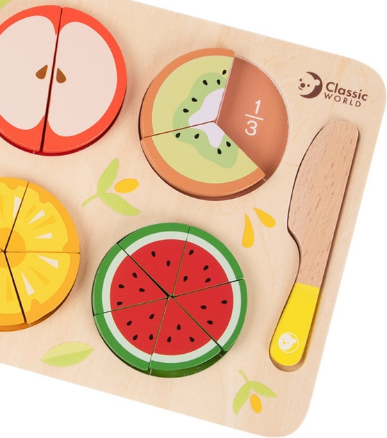 Дерев'яні овочі Classic World для нарізки на липучки Вивчення дробів і ділення 23 ел CW20142 (6927049021428) - зображення 3