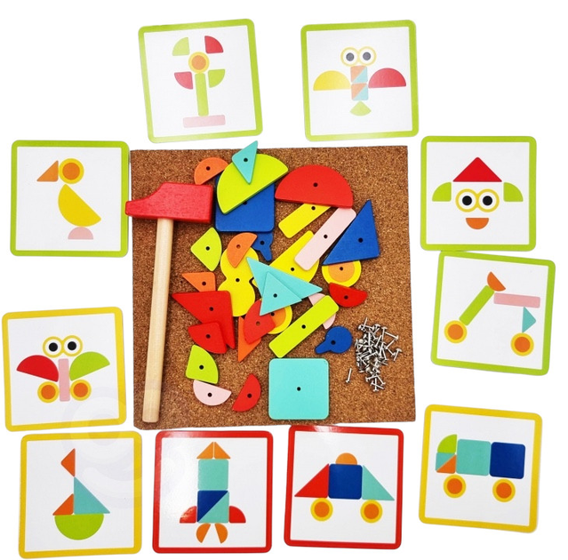 Дерев'яна прибиванка конструктор Woopie з молотком, 20 зразків, 82 ел 44961 (5904326944961) - зображення 1