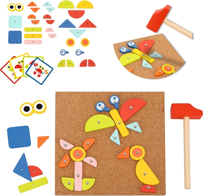 Дерев'яна прибиванка конструктор Woopie з молотком, 20 зразків, 82 ел 44961 (5904326944961) - зображення 2