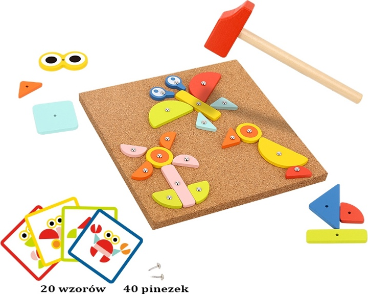 Дерев'яна прибиванка конструктор Woopie з молотком, 20 зразків, 82 ел 44961 (5904326944961) - зображення 4