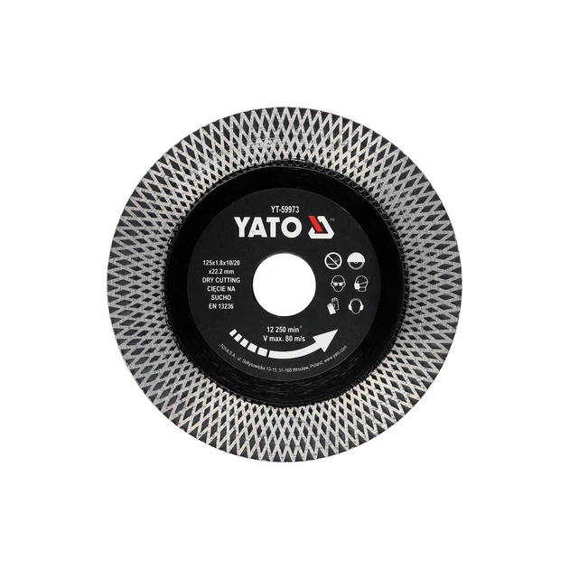 Диск отрезной алмазный Yato по грессу и керамике Ø= 125/22.2x 1.8 мм сухой рез (YT-59973) - Фото 1 Диск отрезной алмазный Yato по грессу и керамике Ø= 125/22.2x 1.8 мм сухой рез (YT-59973) - изображение 1
