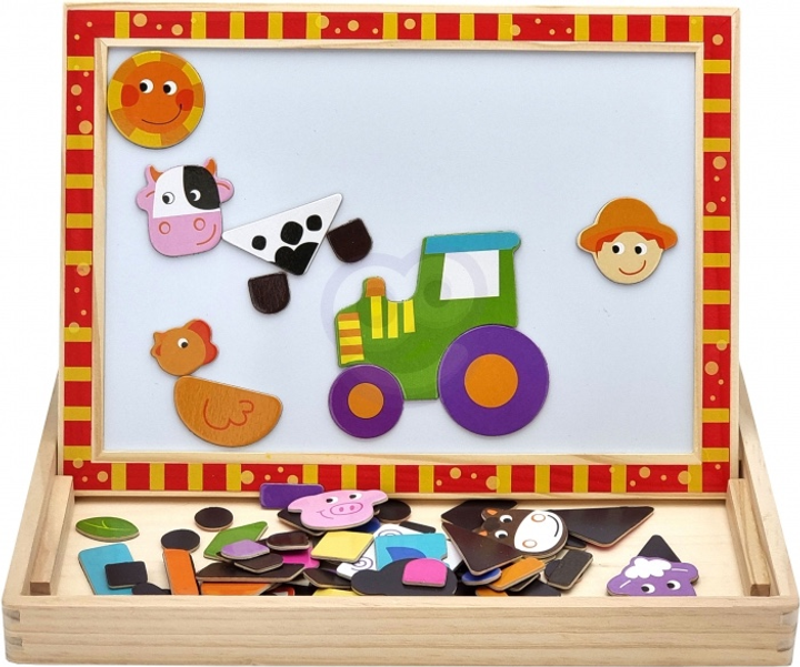 Дошка двостороння древ'яна TOOKY TOY магнітна мозаїка-пазл Ферма TKF014 (6970090047329) - зображення 1