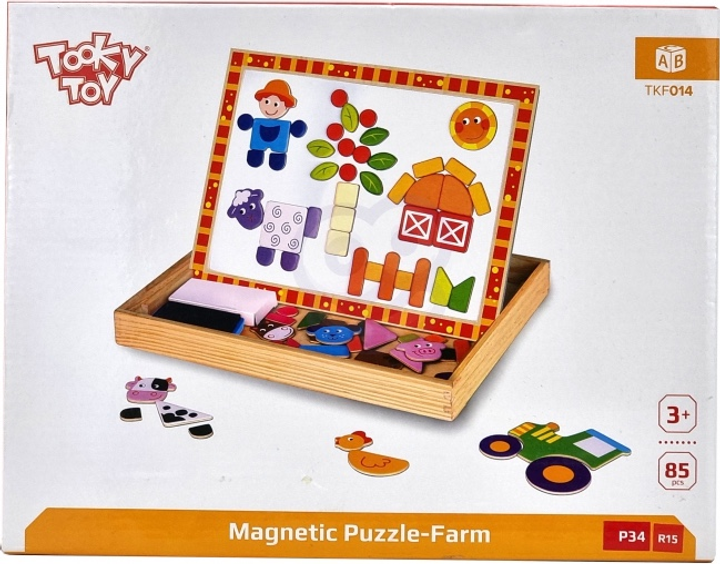 Дошка двостороння древ'яна TOOKY TOY магнітна мозаїка-пазл Ферма TKF014 (6970090047329) - зображення 4