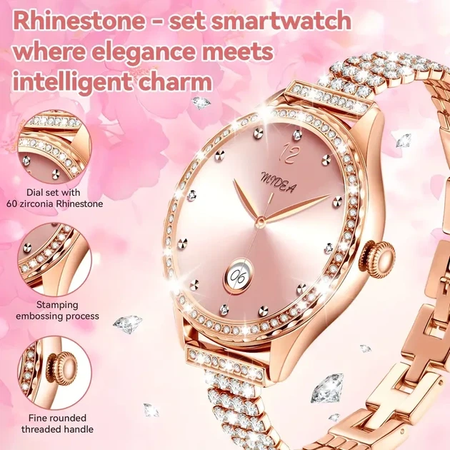 Смарт-часы женские Luxury Crystal 1.32" дисплеем, сменными ремешками и расширенным функционалом - изображение 3