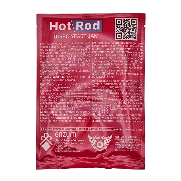 Спиртовые турбо дрожжи Hot Rod Jam на 25 л (69 г) для фруктовых браг - Фото 2 Спиртовые турбо дрожжи Hot Rod Jam на 25 л (69 г) для фруктовых браг - изображение 2