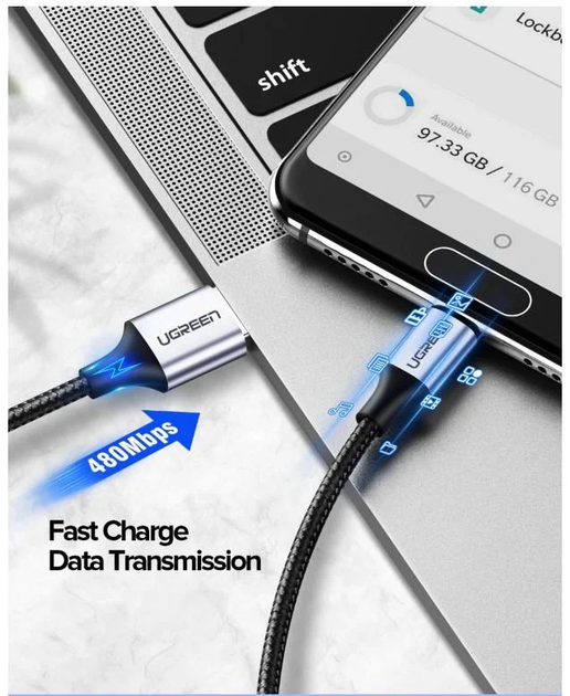 Кабель зарядний Ugreen USB Type-C 0.5 м чорного кольору - зображення 9