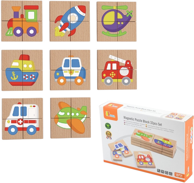 Дерев'яні пазли - мігнітні блоки Viga Транспорт 50723 (6934510507237) - зображення 4