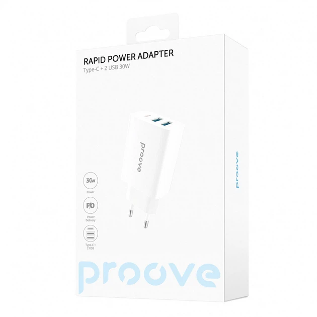 Зарядний Пристрій Proove Rapid 30W (2USB + Type-C) white - Фото 2 Зарядний Пристрій Proove Rapid 30W (2USB + Type-C) white - зображення 2