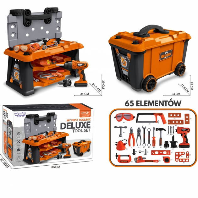 Мобільна скриня для інструментів дитяча Woopie 2 в 1 65 елементів (5906280653545) - зображення 2