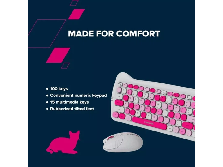 Комплект (клавіатура, миша) Canyon HSET-W6 Kitty Edition Pink (CNS-HSETW6PK) - изображение 9