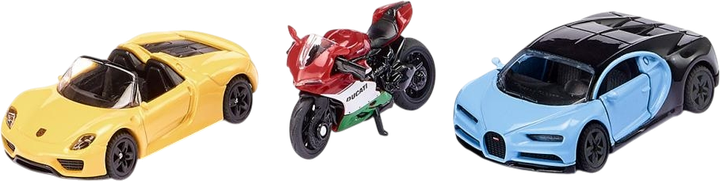 Набір моделей автомобілів Siku Bugatti Chiron, Porsche 918 i Ducati 1299 Panigale 6313 (4006874063130) - зображення 1