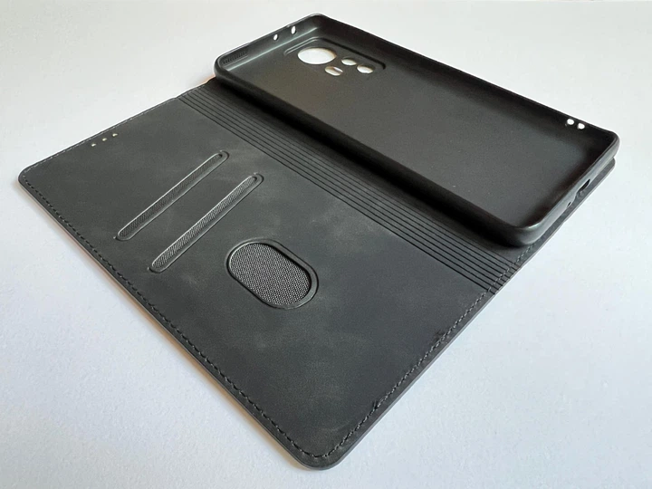 Защитный чехол-книжка K'try для Xiaomi 12 Pro черный, из матовой искусственной кожи со слотами для карт - изображение 9