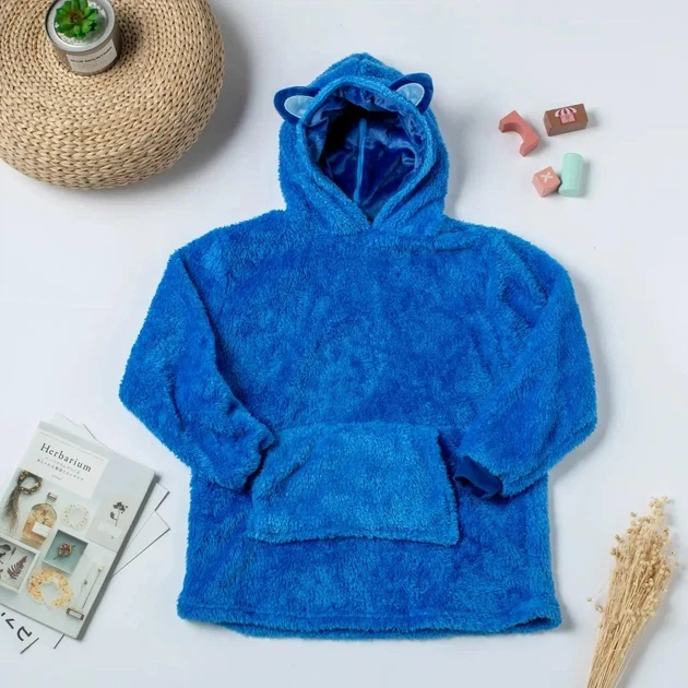 Детский плед-толстовка Huggle Hoodie «Морской бриз» (синий) рост 140см — тёплый флисовый плед с рукавами и капюшоном - Фото 2 Детский плед-толстовка Huggle Hoodie «Морской бриз» (синий) рост 140см — тёплый флисовый плед с рукавами и капюшоном - изображение 2