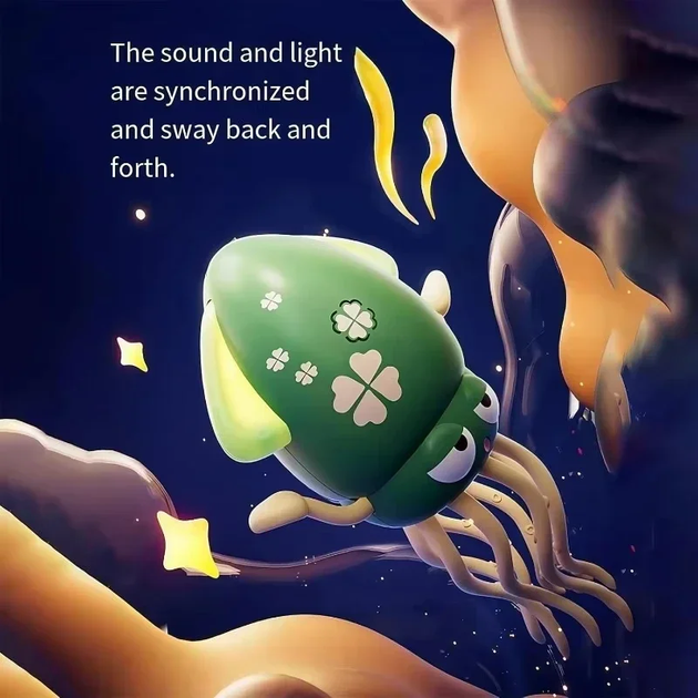 Іграшка дитяча інтерактивна музична Танцюючий восьминіг-кальмар на акумуляторі (з вудкою) Зелений - зображення 6