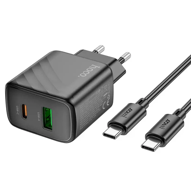 Зарядне HOCO CS23A PD30W QC3.0 1USB 1Type-C з кабелем Type-C чорне - изображение 6