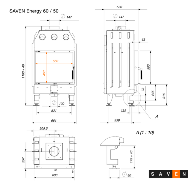 Камінна топка SAVEN Energy 60х50 Black (14,5 kW) ECO - Фото 6 Камінна топка SAVEN Energy 60х50 Black (14,5 kW) ECO - изображение 6