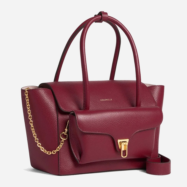 Torebka damska ze skóry naturalnej z łańcuszkiem Coccinelle Double E1T8A180201 R52 Bordowa (800070345951) - obraz 2