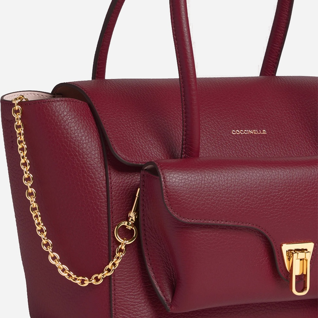 Torebka damska ze skóry naturalnej z łańcuszkiem Coccinelle Double E1T8A180201 R52 Bordowa (800070345951) - obraz 4