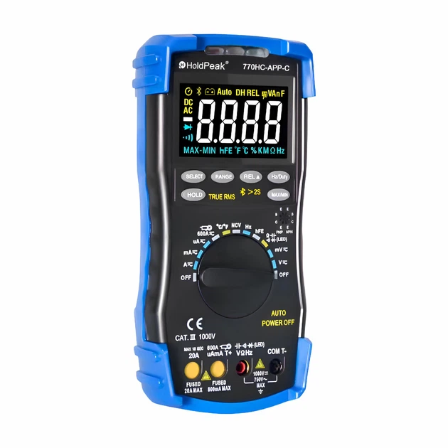 Мультиметр HoldPeak HP-770HC-APP-C высокоточный цифровой (TrueRMS 6000 отсчетов 1000В 20А AC/DC 60МОм 100мФ 1000°C 10МГц) - изображение 5