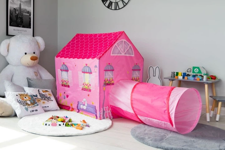 Namiot do zabawy Iplay Domek z tunelem Różowy (6958868883263) - obraz 9
