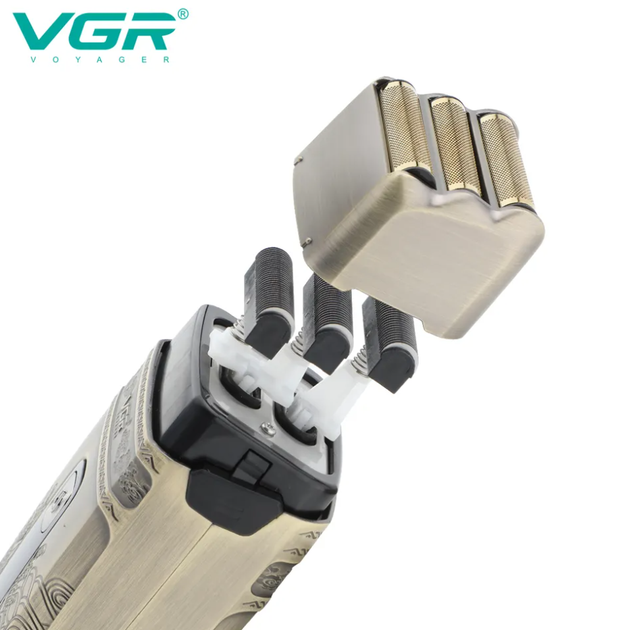 Профессиональная электробритва VGR V-335 Shaver, 3 ножевых блока, влажное/сухое бритье, USB‑зарядка - изображение 5