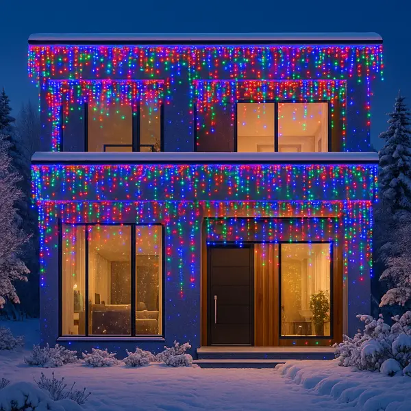 Уличная светодиодная гирлянда Бахрома 36 м 600 LED, белый провод, мультиколор - изображение 2