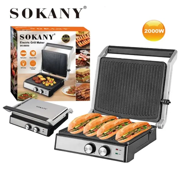 Домашний электрический гриль Sokany SK-08050 2000 Вт раскрытие на 180° - изображение 4