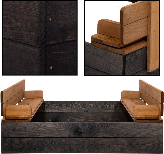 Пісочниця дерев'яна Springos 100 x 100 см Premium Black (5907719484051) - зображення 7